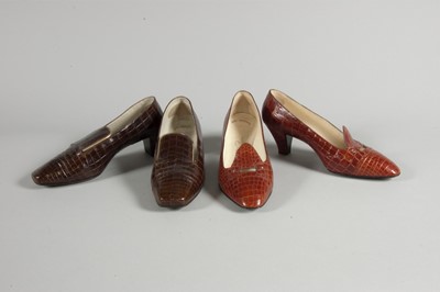 Lot 115 - Two pairs of Roger Vivier crocodile shoes,...