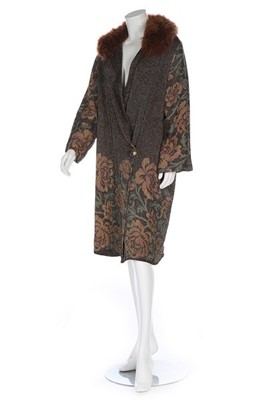 Lot 126 - A floral lurex evening coat with marabou...