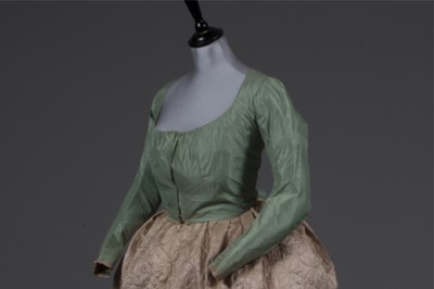 Lot 46 - A mint green taffeta bodice, circa 1780-90,...