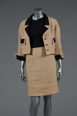 Lot 246 - A Chanel boutique beige tweed and navy silk...