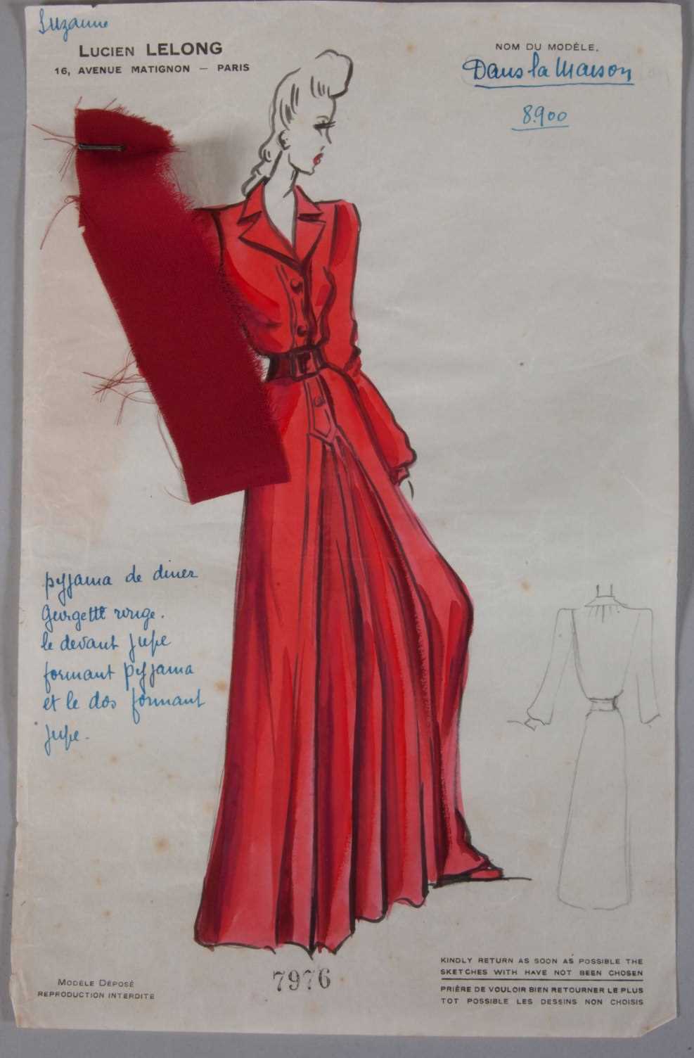 Lot 83 - Lucien Lelong fashion sketches, 1942-43,...