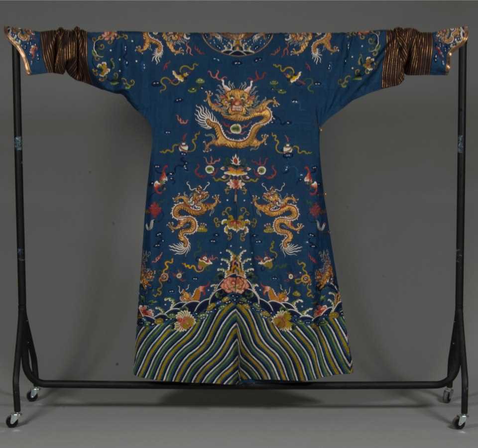 Lot 38 - An embroidered dragon robe, Chinese, circa...