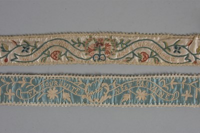 Lot 27 - Two pairs of embroidered garters with romantic...