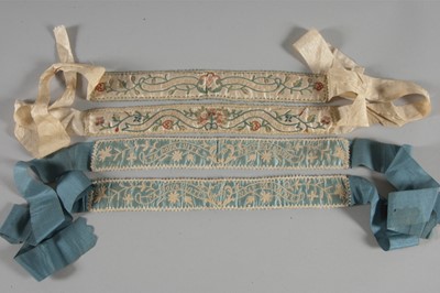 Lot 27 - Two pairs of embroidered garters with romantic...
