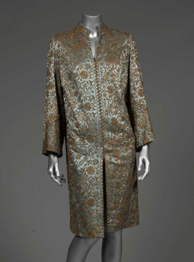 Lot 79 - A Paquin pale blue embroidered orientalist...
