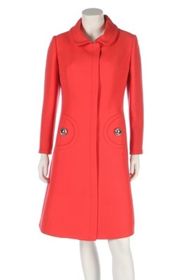 Lot 201 - A Pierre Cardin watermelon-pink wool coat,...