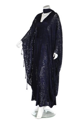 Lot 124 - A Thea Porter midnight-blue cut-velvet kaftan,...