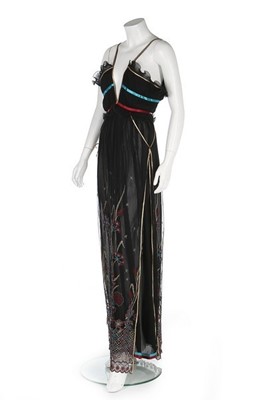 Lot 142 - A Bill Gibb finely pleated black chiffon dress,...