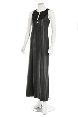 Lot 63 - An André Courrèges black vinyl maxi dress,...