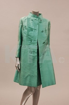 Lot 65 - A Jean Patou turquoise slubbed silk ensemble,...