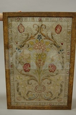 Lot 94 - A floss silk embroidered panel, Italian, 18th...