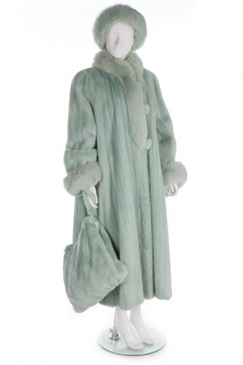 Lot 14 - A mint-green mink and fox fur coat, 1990s,...