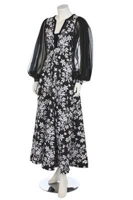 Lot 207 - A Thea Porter black and white floral woven...