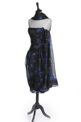 Lot 84 - A Balenciaga couture printed black organza...
