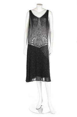 Lot 339 - A black and white beaded muslin flapper dress,...