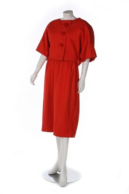 Lot 20 - A Balenciaga watermelon-red silk-linen...