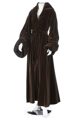Lot 33 - An Ossie Clark brown velvet evening coat,...