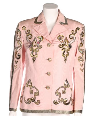 Lot 85 - A Gianni Versace embellished pink silk moiré...