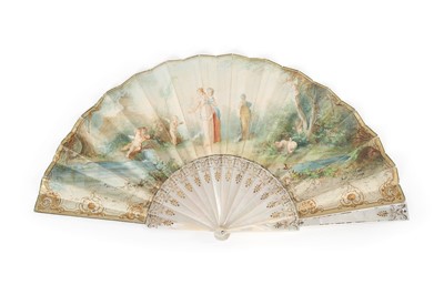 Lot 409 - A painted fan, French, circa 1890, the chicken-...