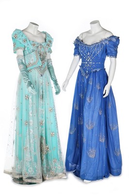 Lot 344 - A bespoke turquoise chiffon and tulle evening...