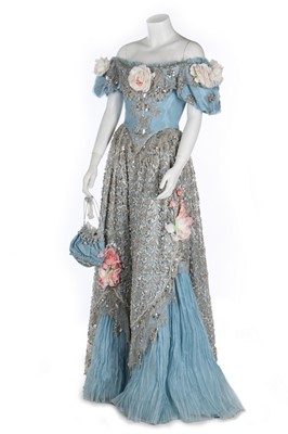 Lot 347 - A bespoke sky-blue pleated organza and silver...