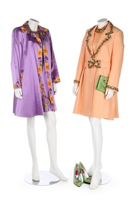 Lot 362 - A bespoke sherbet-orange linen-blend ensemble,...