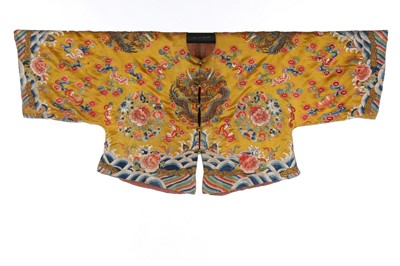 Lot 488 - A yellow satin dragon robe jacket, 1920s, with...