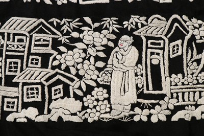 Lot 492 - A Cantonese embroidered black silk shawl,...