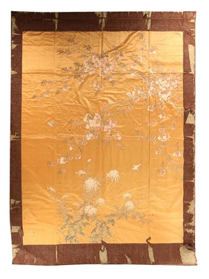 Lot 481 - An embroidered satin coverlet, Japanese, circa...