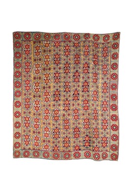 Lot 471 - A silk embroidered wall panel or suzani,...