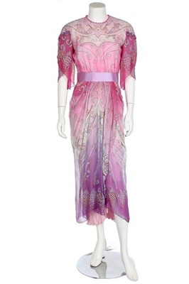 Lot 295 - A Zandra Rhodes printed chiffon dress, 1990,...