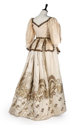 Lot 407 - An embroidered ivory silk skirt panel, 1820s,...