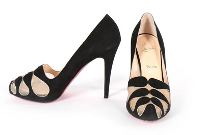 Lot 363 - A pair of Christian Louboutin black suede high-...