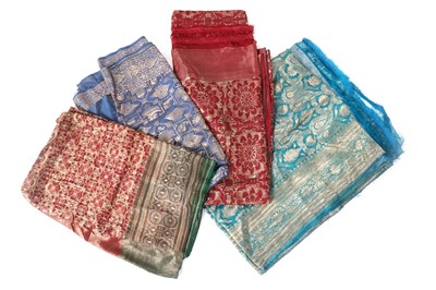 Lot 466 - Four brocaded sari panels, Indian, late 19th...