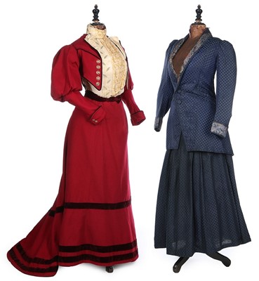Lot 177 - A blue-green wool walking ensemble, circa 1900,...