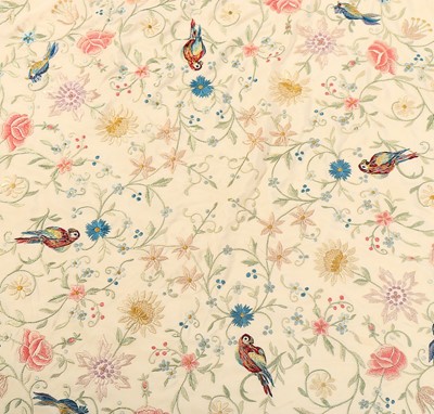 Lot 189 - An embroidered ivory silk Cantonese shawl,...