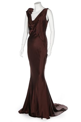 Lot 183 - A John Galliano brown satin bias-cut evening...