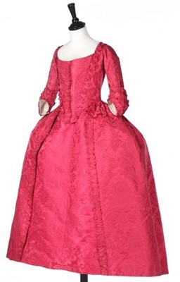 Lot 74 - A crimson damask silk robe à l'Anglaise, circa...