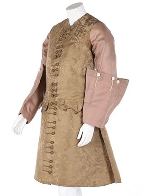 Lot 77 - A brown damask satin sleeved waistcoat, circa...