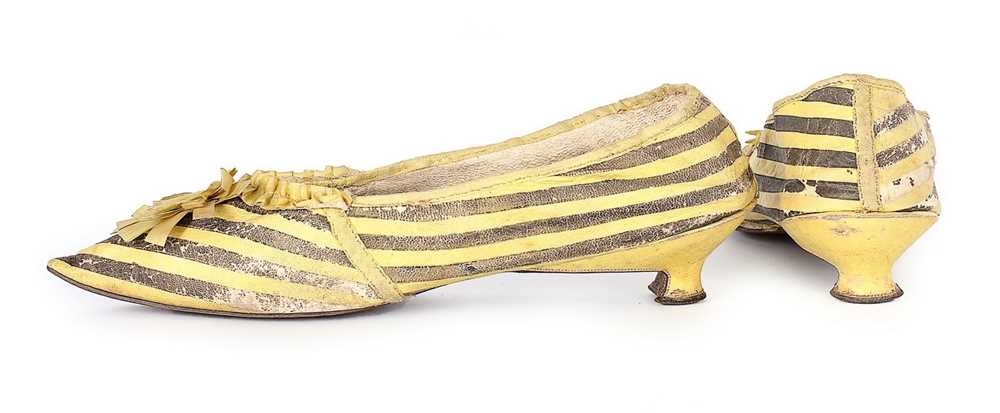 Lot 80 - A pair of yellow and black striped leather...