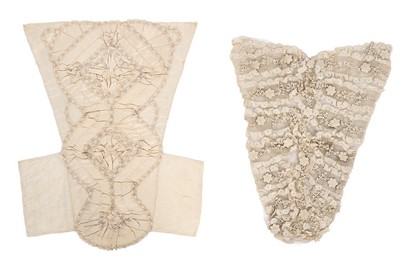 Lot 67 - Two ivory silk stomachers, 1760, one of satin...