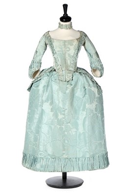 Lot 71 - A fine and rare pale turquoise silk damask pet-...