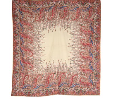 Lot 451 - Four printed wool square shawls, 1830s-40s,...