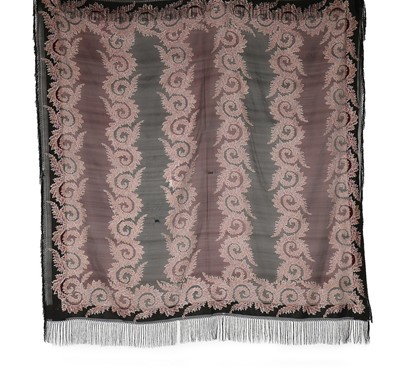 Lot 458 - Five printed silk and silk mix shawls,...