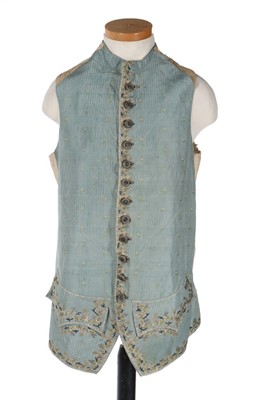 Lot 422 - A gentleman's brocaded blue silk waistcoat,...