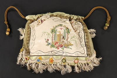 Lot 413 - An embroidered satin reticule, probably French,...
