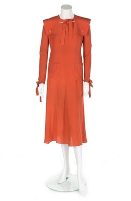 Lot 90 - A Jeanne Lanvin couture coral silk crêpe de...