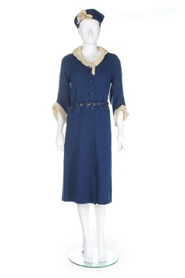 Lot 93 - A Jeanne Lanvin couture sapphire blue wool day...
