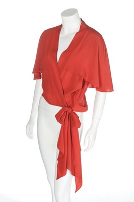 Lot 75 - A Jeanne Lanvin couture coral crêpe wrap-over...