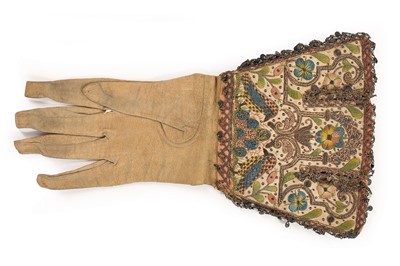 Lot 67 - A fine pair of embroidered gloves, English,...